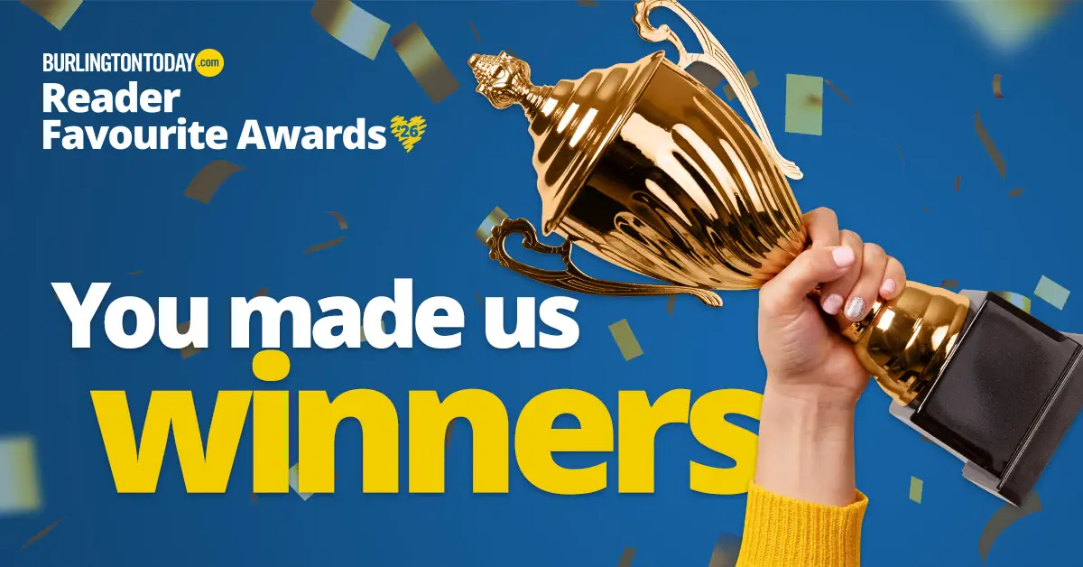 Burlington Today Reader Favourite Awards graphic with a gold trophy and the words "You made us winners"